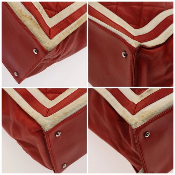 CHANEL Matelasse Chain Tote Bag Lamb Skin Red Silver CC Auth 120921 - Picture 16 of 16